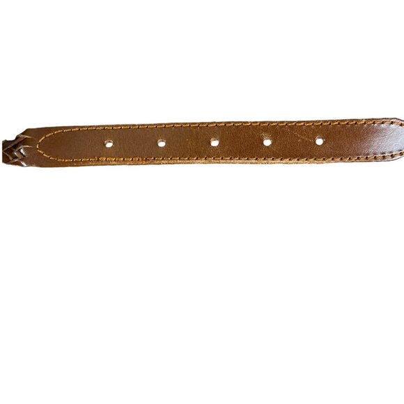 Vintage Liz Claiborne Brown Leather Braided Belt Solid Brass Buckle Size Small - Picture 5 of 11